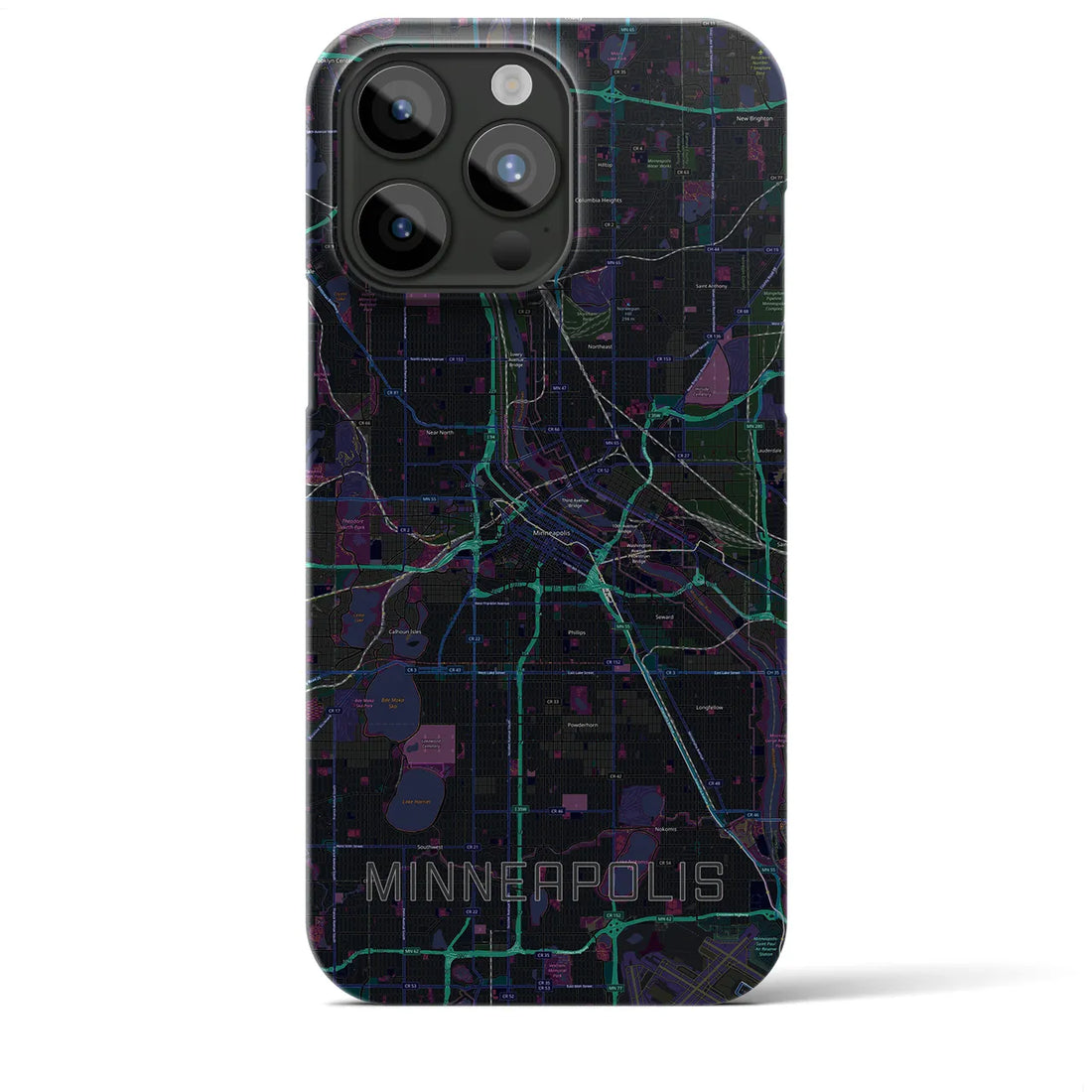 【ミネアポリス】地図柄iPhoneケース（バックカバータイプ・ブラック）iPhone 15 Pro Max 用