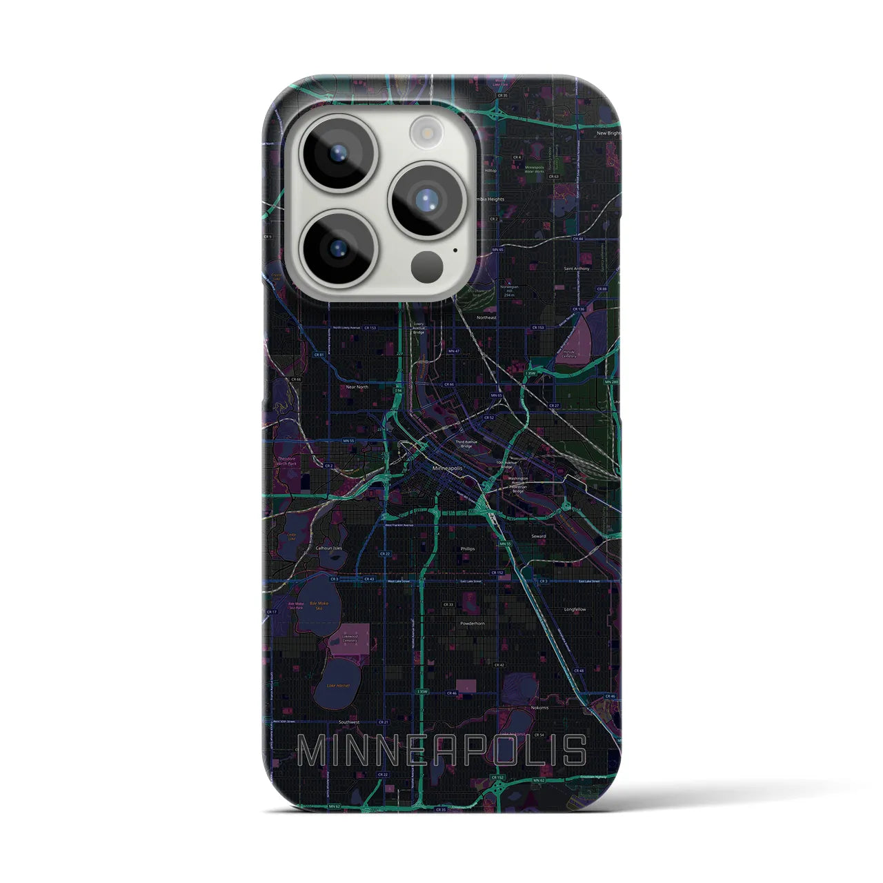 【ミネアポリス】地図柄iPhoneケース（バックカバータイプ・ブラック）iPhone 15 Pro 用