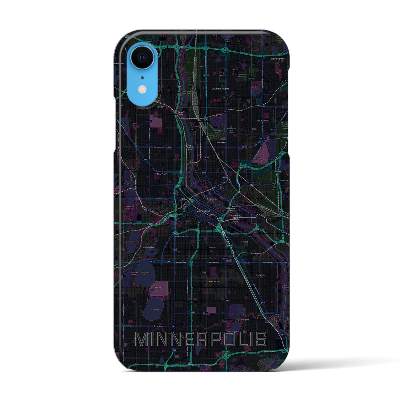【ミネアポリス】地図柄iPhoneケース（バックカバータイプ・ブラック）iPhone XR 用