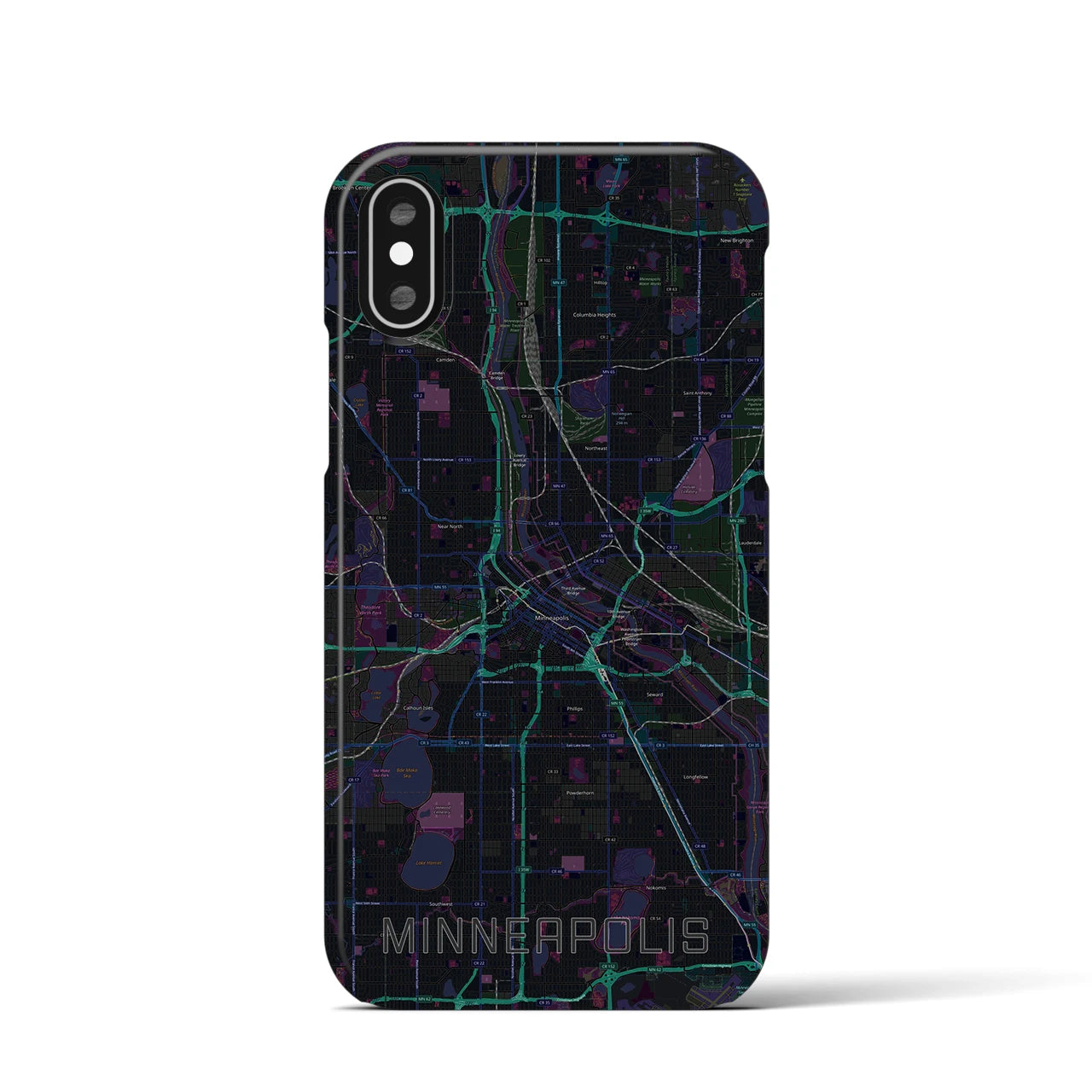 【ミネアポリス】地図柄iPhoneケース（バックカバータイプ・ブラック）iPhone XS / X 用