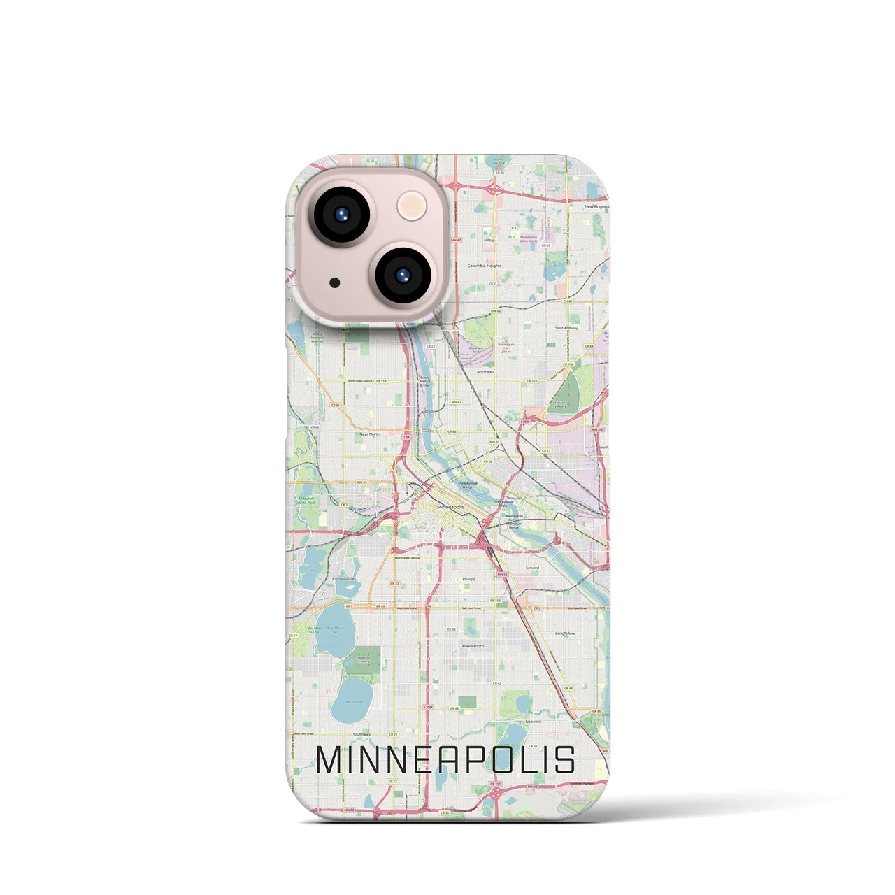 【ミネアポリス】地図柄iPhoneケース（バックカバータイプ・ナチュラル）iPhone 13 mini 用