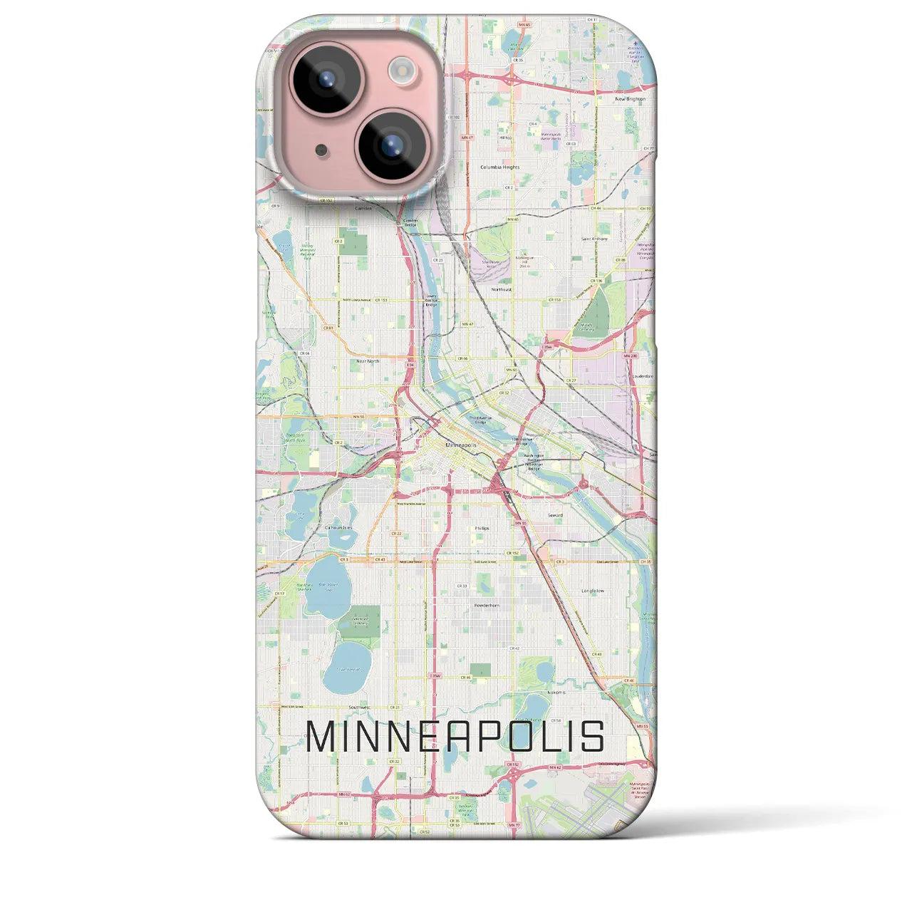 【ミネアポリス】地図柄iPhoneケース（バックカバータイプ・ナチュラル）iPhone 15 Plus 用