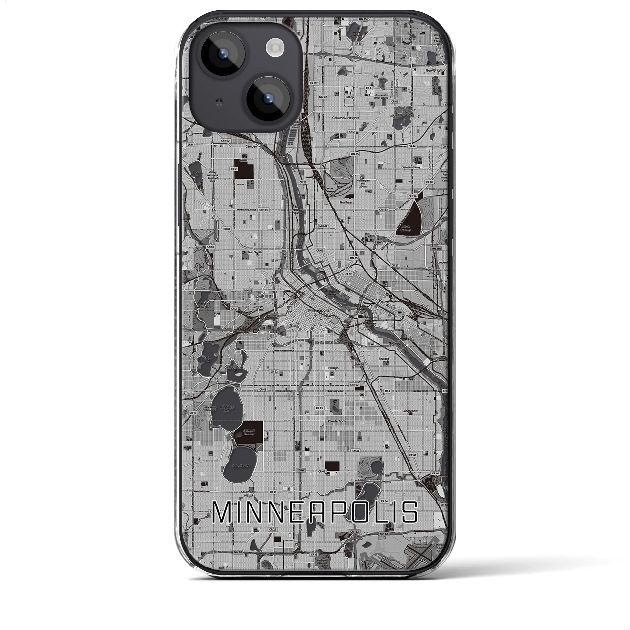 【ミネアポリス】地図柄iPhoneケース（クリアタイプ・モノトーン）iPhone 14 Plus 用