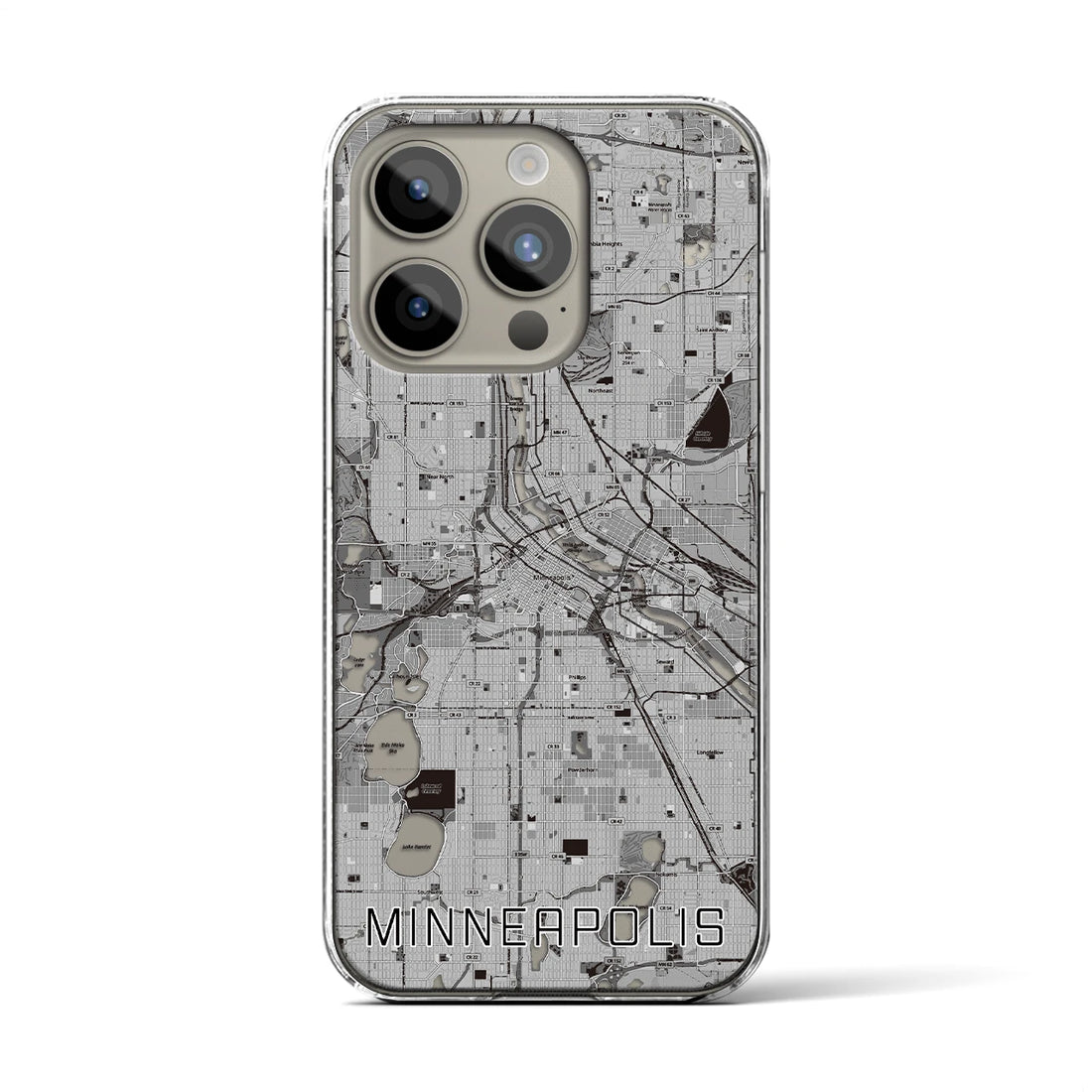 【ミネアポリス】地図柄iPhoneケース（クリアタイプ・モノトーン）iPhone 15 Pro 用
