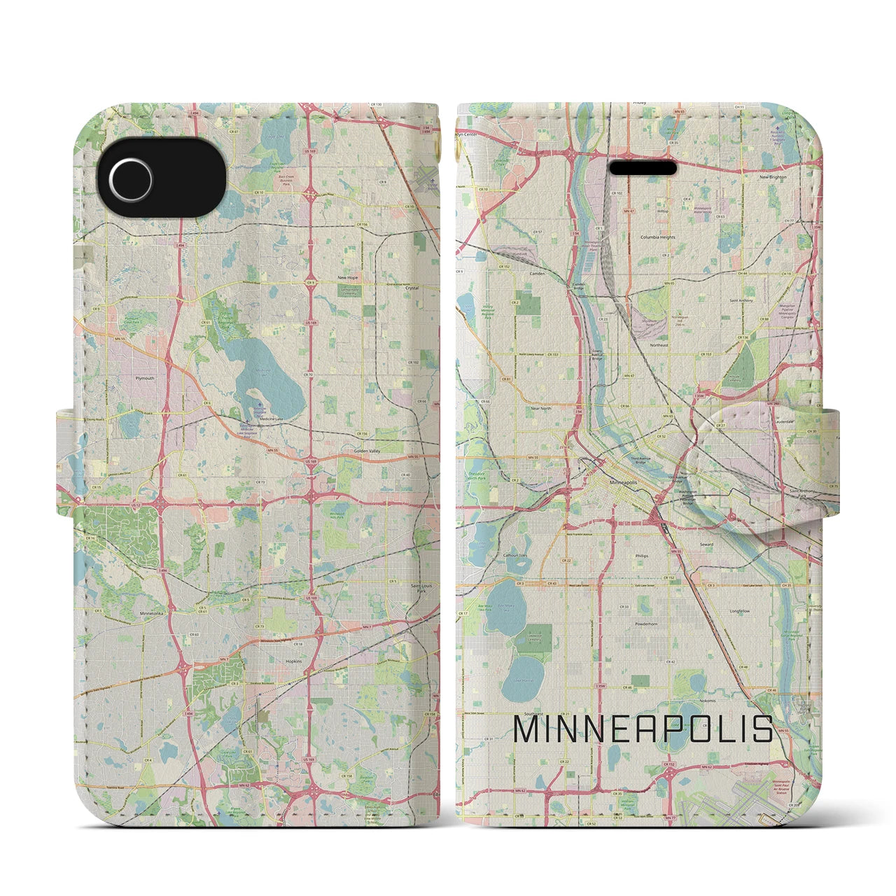 【ミネアポリス】地図柄iPhoneケース（手帳両面タイプ・ナチュラル）iPhone SE（第3 / 第2世代） / 8 / 7 / 6s / 6 用