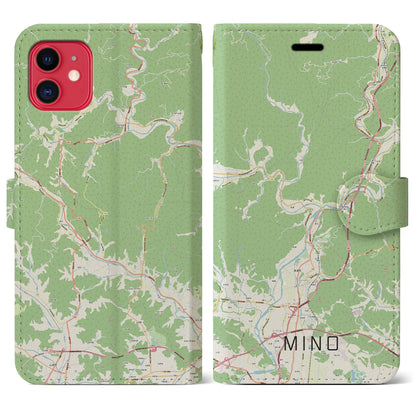 【美濃（岐阜県）】地図柄iPhoneケース（手帳タイプ）ナチュラル・iPhone 11 用
