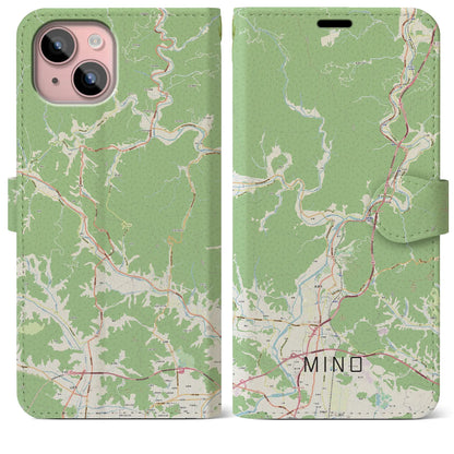 【美濃（岐阜県）】地図柄iPhoneケース（手帳タイプ）ナチュラル・iPhone 15 Plus 用