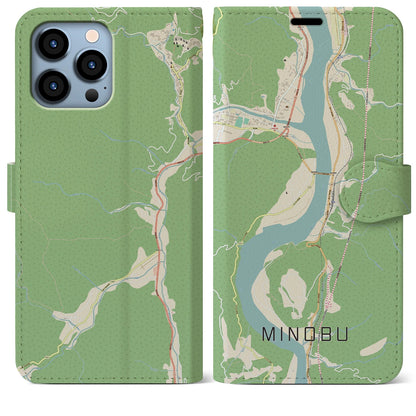 【身延（山梨県）】地図柄iPhoneケース（手帳タイプ）ナチュラル・iPhone 13 Pro Max 用