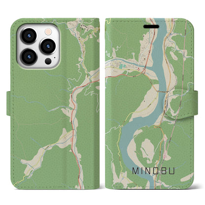 【身延（山梨県）】地図柄iPhoneケース（手帳タイプ）ナチュラル・iPhone 13 Pro 用