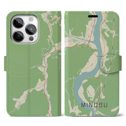 【身延（山梨県）】地図柄iPhoneケース（手帳タイプ）ナチュラル・iPhone 14 Pro 用