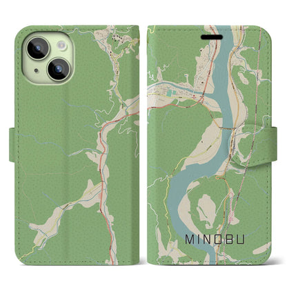 【身延（山梨県）】地図柄iPhoneケース（手帳タイプ）ナチュラル・iPhone 15 用