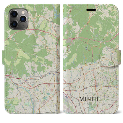 【箕面（大阪府）】地図柄iPhoneケース（手帳タイプ）ナチュラル・iPhone 11 Pro Max 用