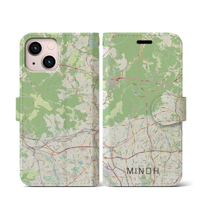 【箕面（大阪府）】地図柄iPhoneケース（手帳タイプ）ナチュラル・iPhone 13 mini 用