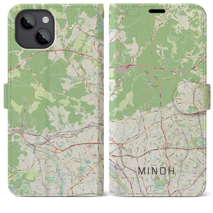 【箕面（大阪府）】地図柄iPhoneケース（手帳タイプ）ナチュラル・iPhone 14 Plus 用