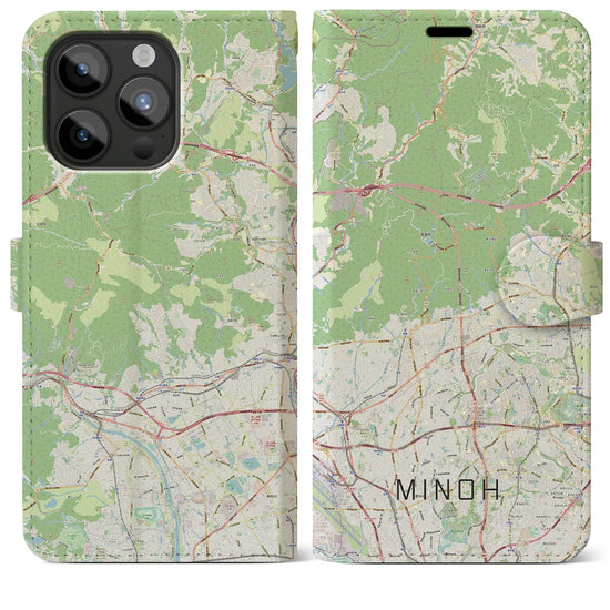 【箕面】地図柄iPhoneケース（手帳両面タイプ・ナチュラル）iPhone 15 Pro Max 用