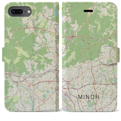 【箕面（大阪府）】地図柄iPhoneケース（手帳タイプ）ナチュラル・iPhone 8Plus /7Plus / 6sPlus / 6Plus 用