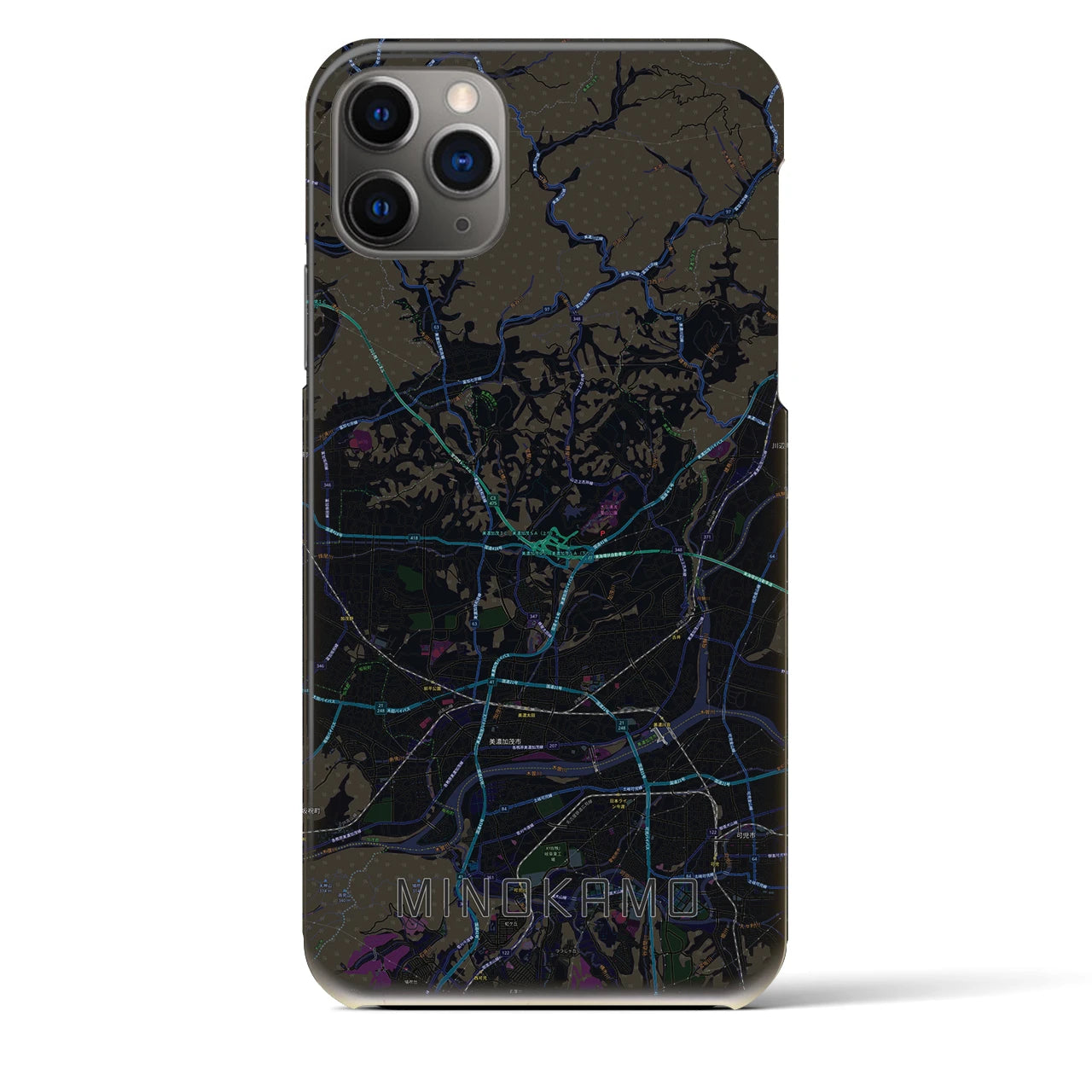 【美濃加茂】地図柄iPhoneケース（バックカバータイプ・ブラック）iPhone 11 Pro Max 用