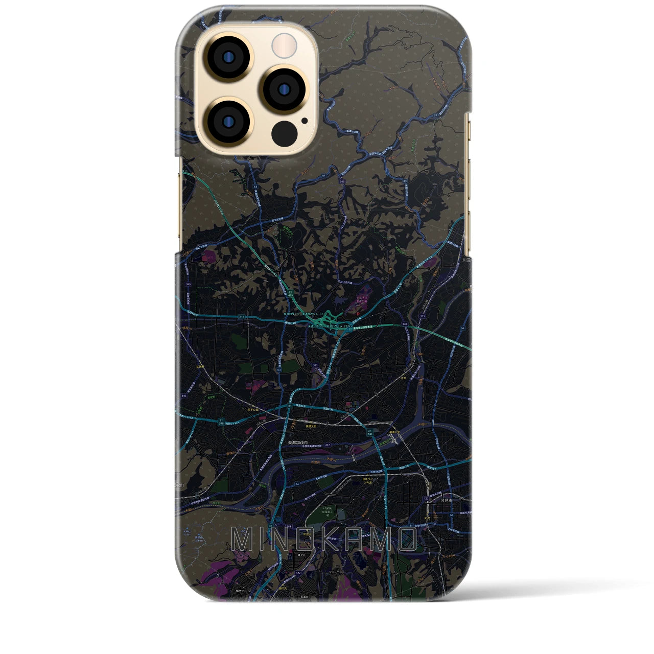 【美濃加茂】地図柄iPhoneケース（バックカバータイプ・ブラック）iPhone 12 Pro Max 用