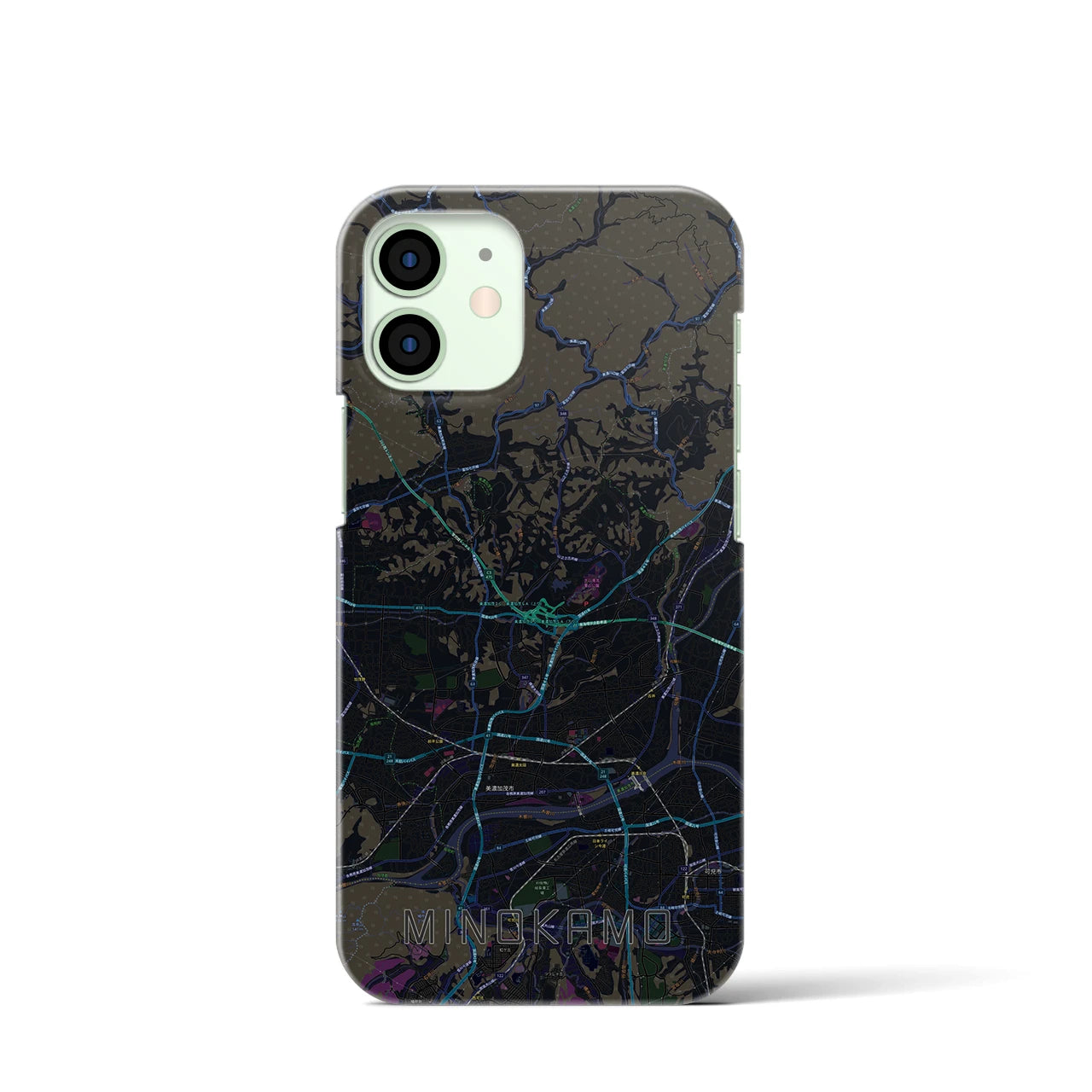 【美濃加茂】地図柄iPhoneケース（バックカバータイプ・ブラック）iPhone 12 mini 用