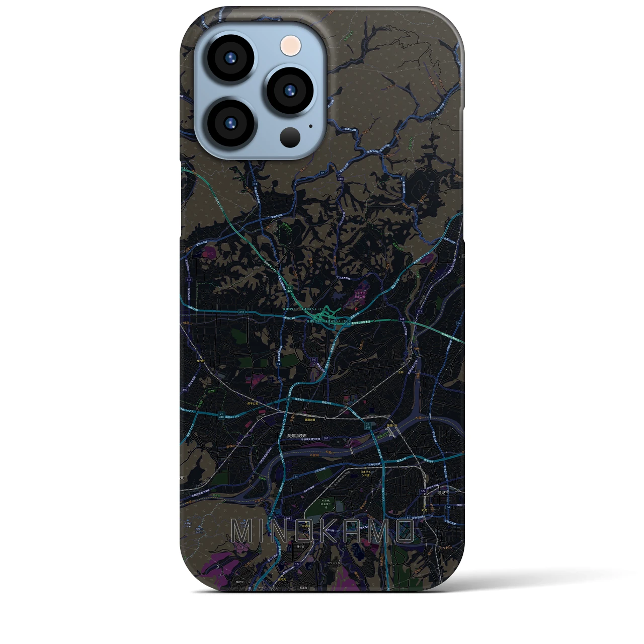 【美濃加茂】地図柄iPhoneケース（バックカバータイプ・ブラック）iPhone 13 Pro Max 用
