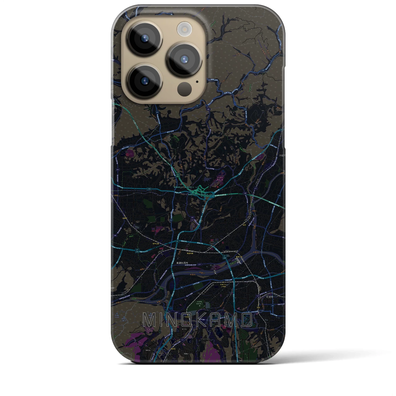 【美濃加茂】地図柄iPhoneケース（バックカバータイプ・ブラック）iPhone 14 Pro Max 用