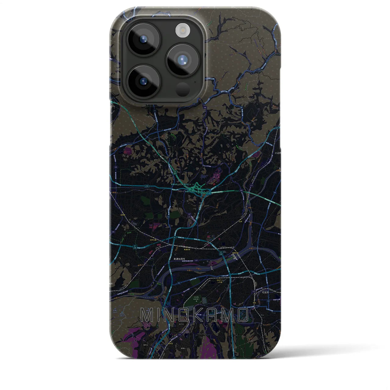【美濃加茂】地図柄iPhoneケース（バックカバータイプ・ブラック）iPhone 15 Pro Max 用