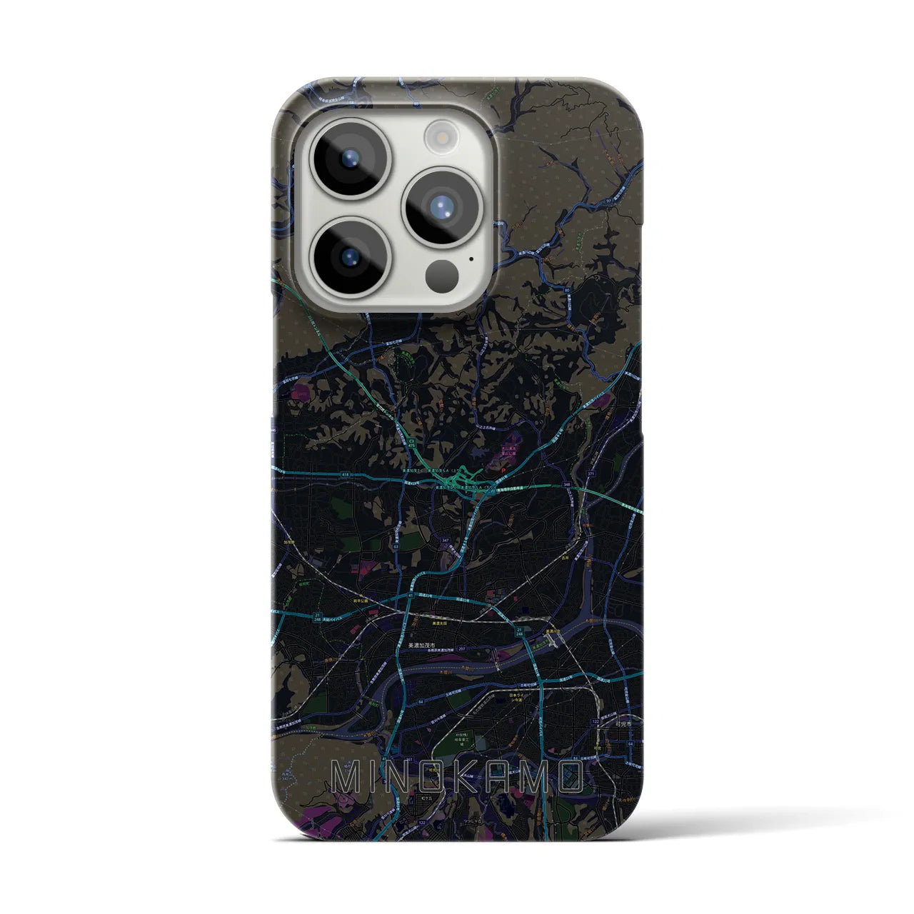 【美濃加茂】地図柄iPhoneケース（バックカバータイプ・ブラック）iPhone 15 Pro 用