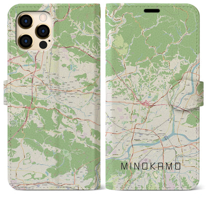 【美濃加茂（岐阜県）】地図柄iPhoneケース（手帳タイプ）ナチュラル・iPhone 12 Pro Max 用