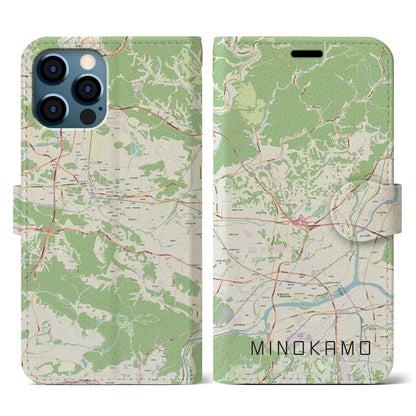 【美濃加茂（岐阜県）】地図柄iPhoneケース（手帳タイプ）ナチュラル・iPhone 12 / 12 Pro 用