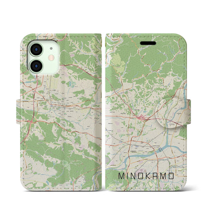 【美濃加茂（岐阜県）】地図柄iPhoneケース（手帳タイプ）ナチュラル・iPhone 12 mini 用