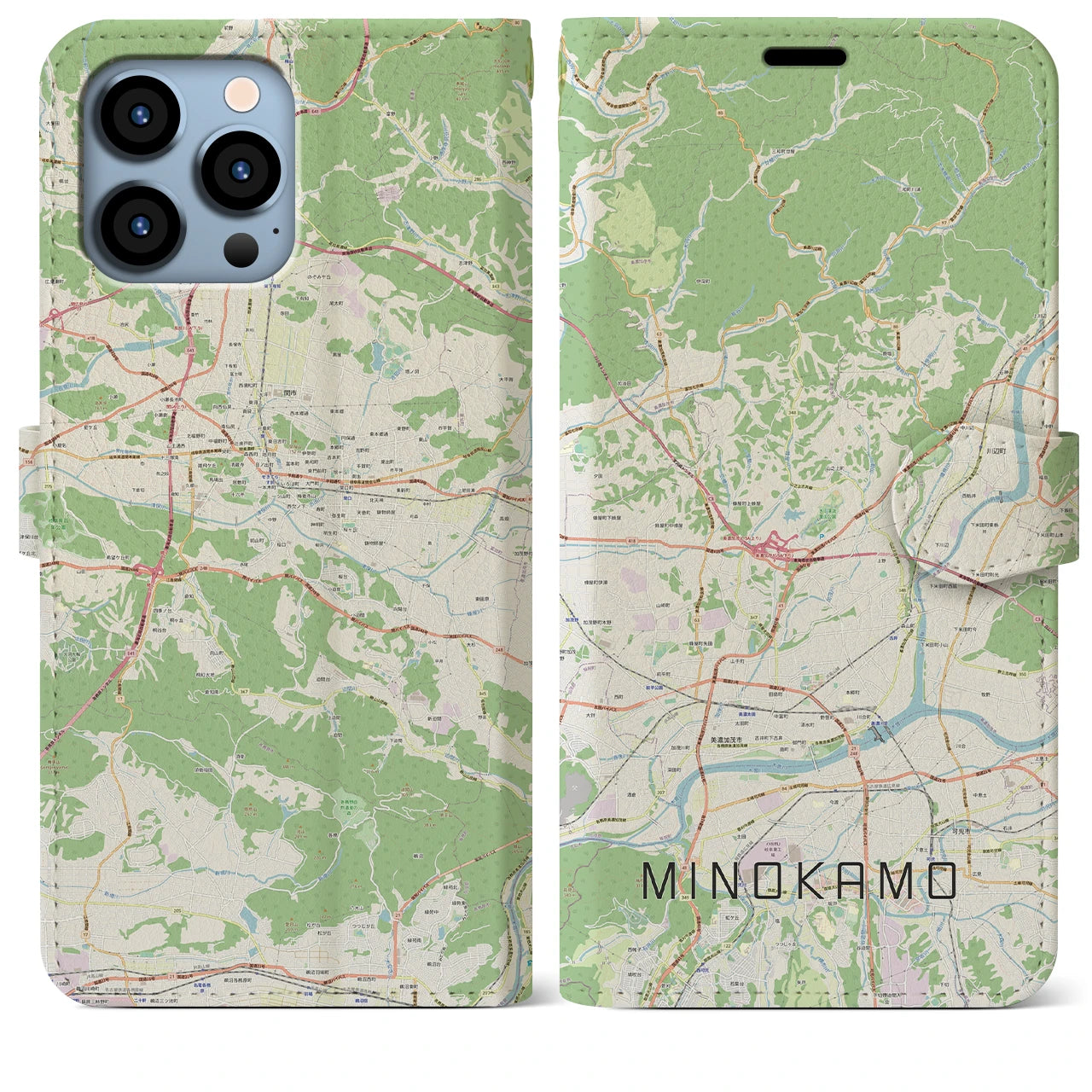 【美濃加茂】地図柄iPhoneケース（手帳両面タイプ・ナチュラル）iPhone 13 Pro Max 用