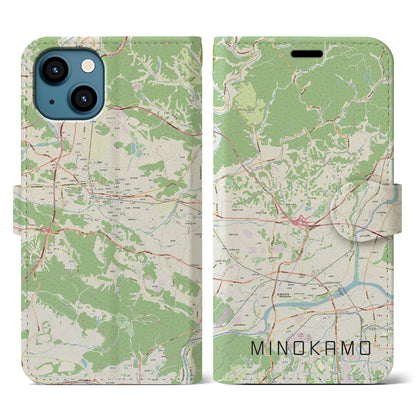 【美濃加茂（岐阜県）】地図柄iPhoneケース（手帳タイプ）ナチュラル・iPhone 13 用