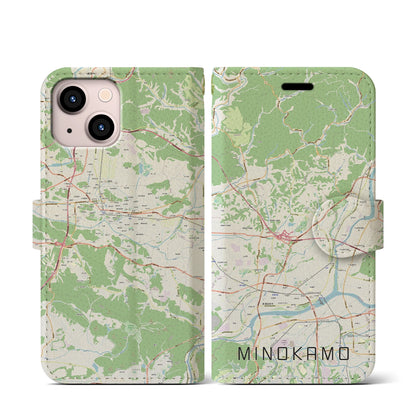 【美濃加茂（岐阜県）】地図柄iPhoneケース（手帳タイプ）ナチュラル・iPhone 13 mini 用