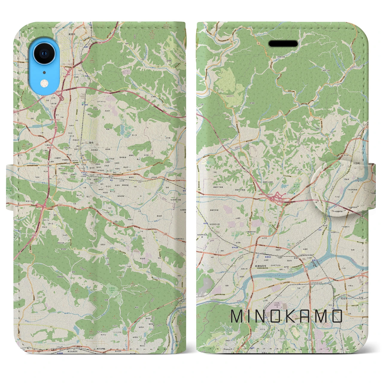 【美濃加茂】地図柄iPhoneケース（手帳両面タイプ・ナチュラル）iPhone XR 用