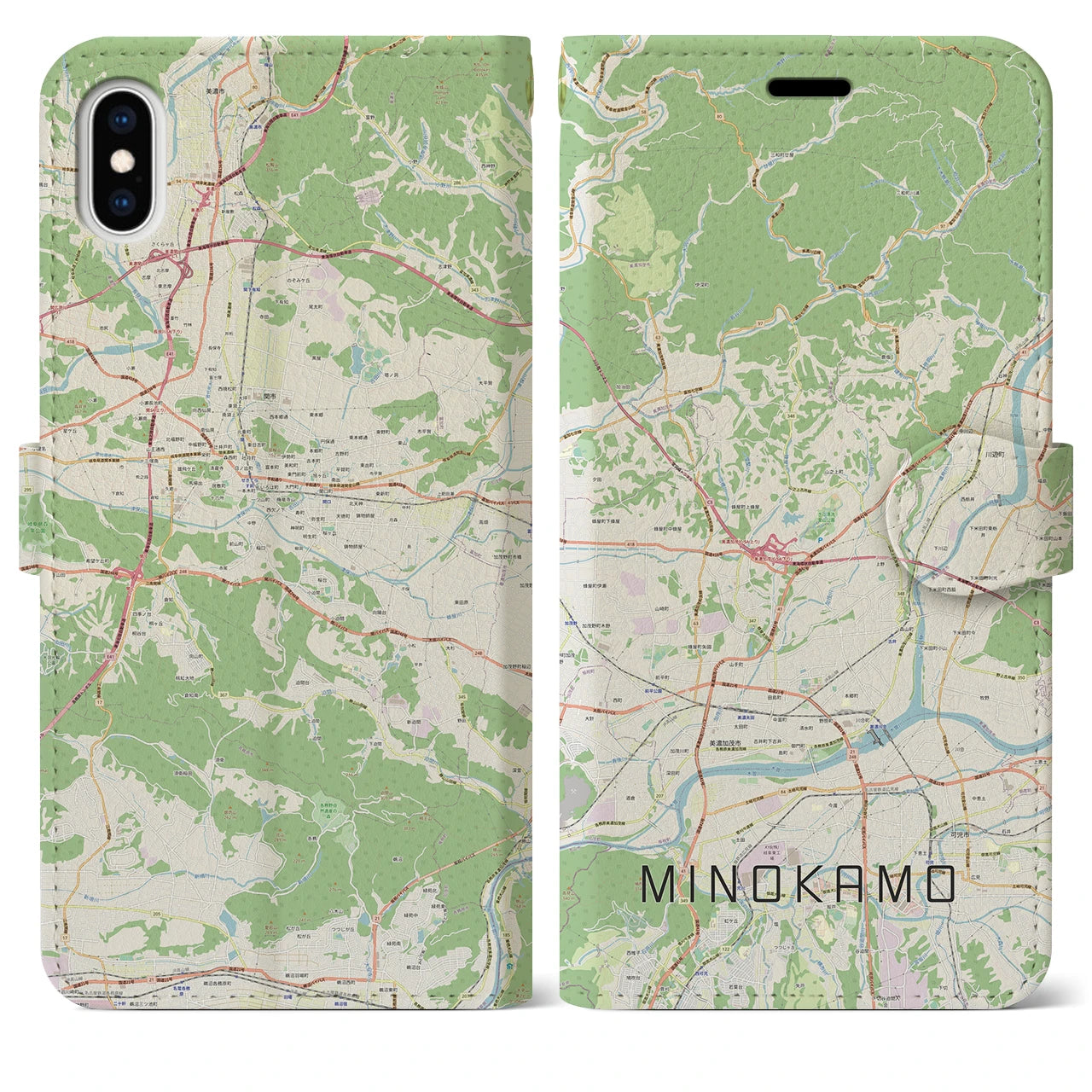 【美濃加茂】地図柄iPhoneケース（手帳両面タイプ・ナチュラル）iPhone XS Max 用