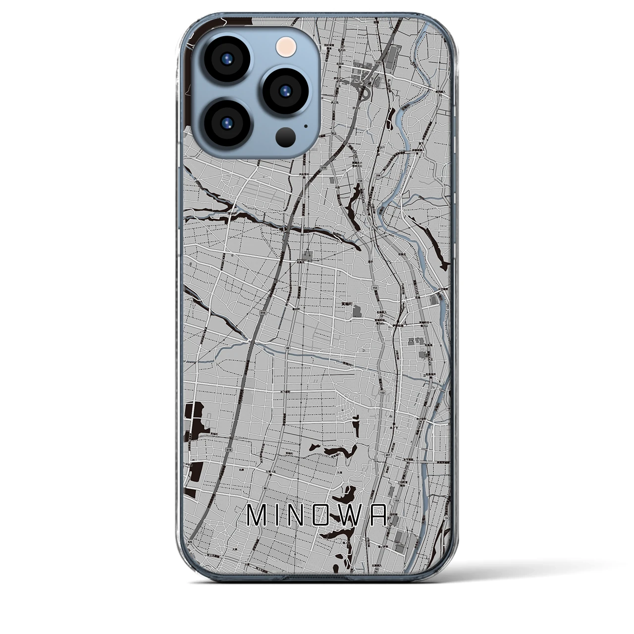 【箕輪】地図柄iPhoneケース（クリアタイプ・モノトーン）iPhone 13 Pro Max 用
