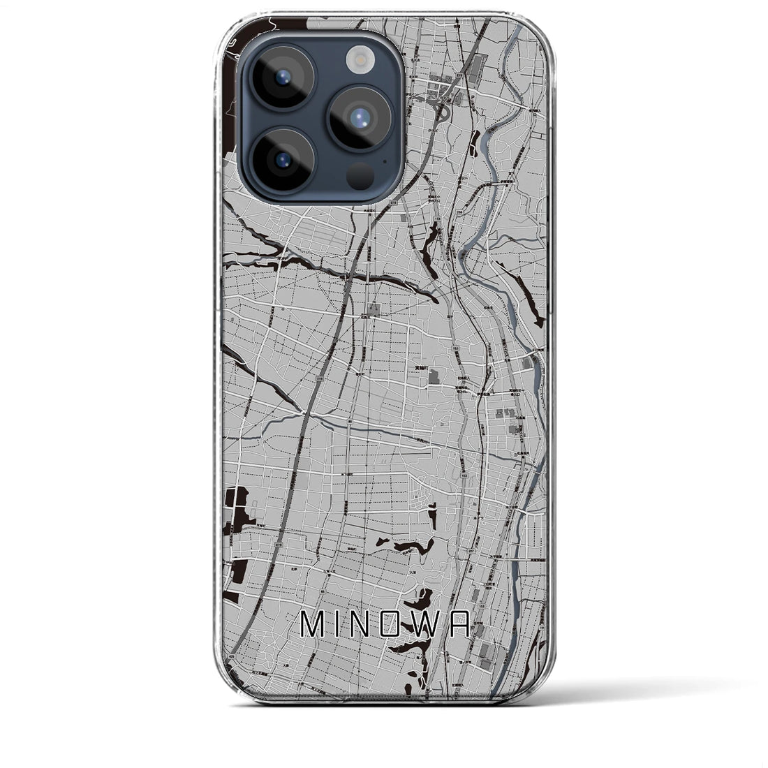 【箕輪】地図柄iPhoneケース（クリアタイプ・モノトーン）iPhone 15 Pro Max 用