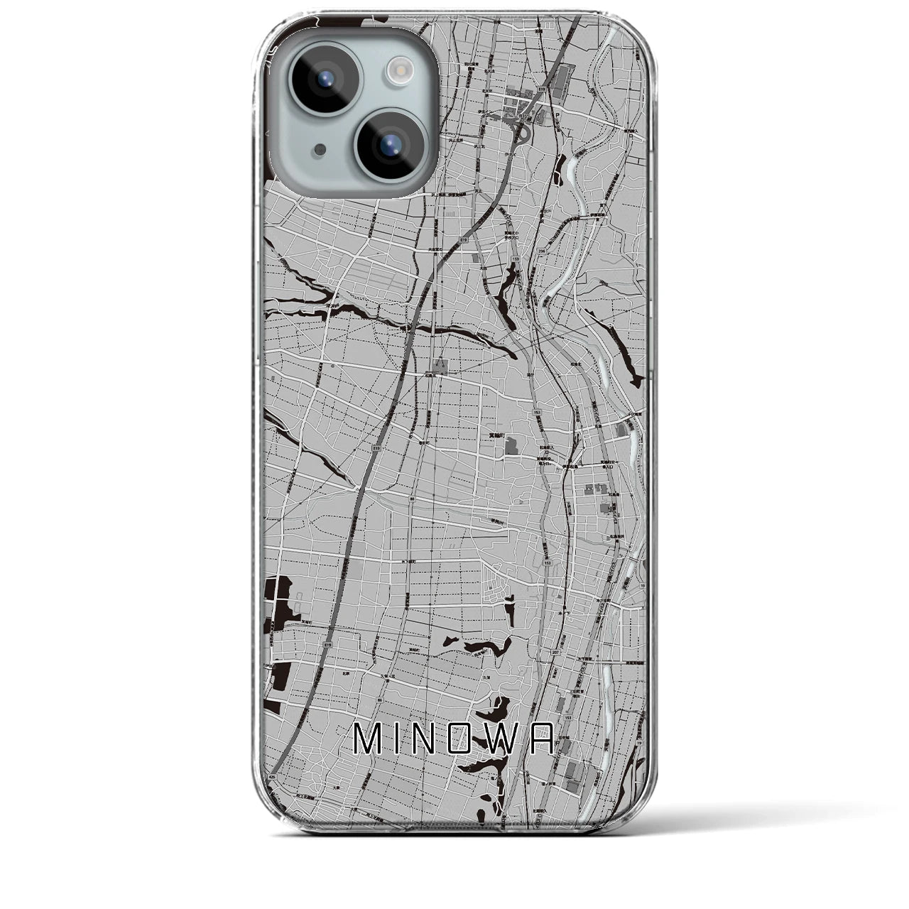 【箕輪】地図柄iPhoneケース（クリアタイプ・モノトーン）iPhone 15 Plus 用