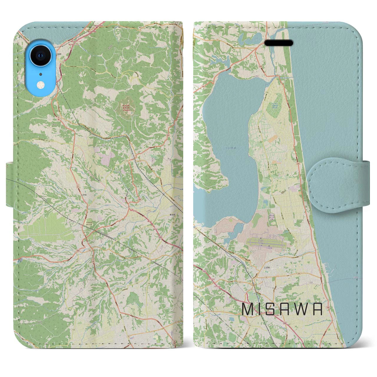 【三沢】地図柄iPhoneケース（手帳両面タイプ・ナチュラル）iPhone XR 用