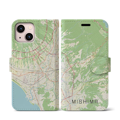 【三島（静岡県）】地図柄iPhoneケース（手帳タイプ）ナチュラル・iPhone 13 mini 用