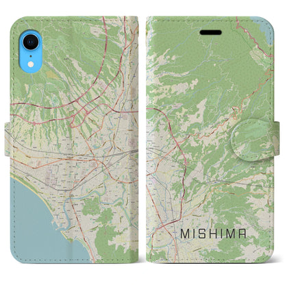 【三島（静岡県）】地図柄iPhoneケース（手帳タイプ）ナチュラル・iPhone XR 用