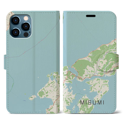 【三角（熊本県）】地図柄iPhoneケース（手帳タイプ）ナチュラル・iPhone 12 / 12 Pro 用