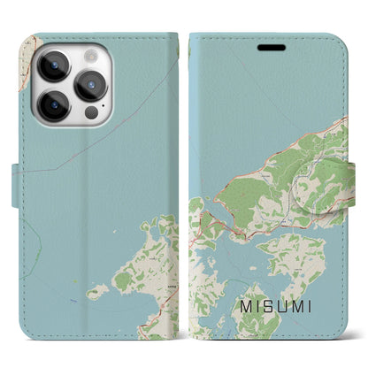 【三角（熊本県）】地図柄iPhoneケース（手帳タイプ）ナチュラル・iPhone 14 Pro 用