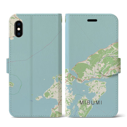 【三角（熊本県）】地図柄iPhoneケース（手帳タイプ）ナチュラル・iPhone XS / X 用