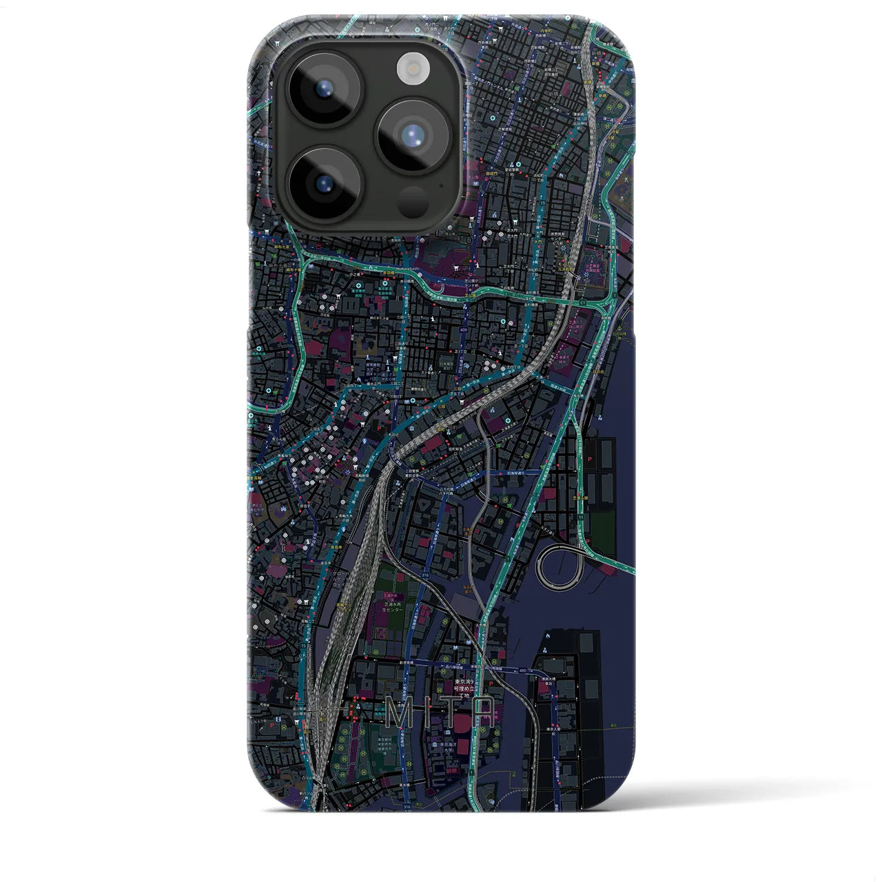 【三田（東京都）】地図柄iPhoneケース（バックカバータイプ・ブラック）iPhone 15 Pro Max 用