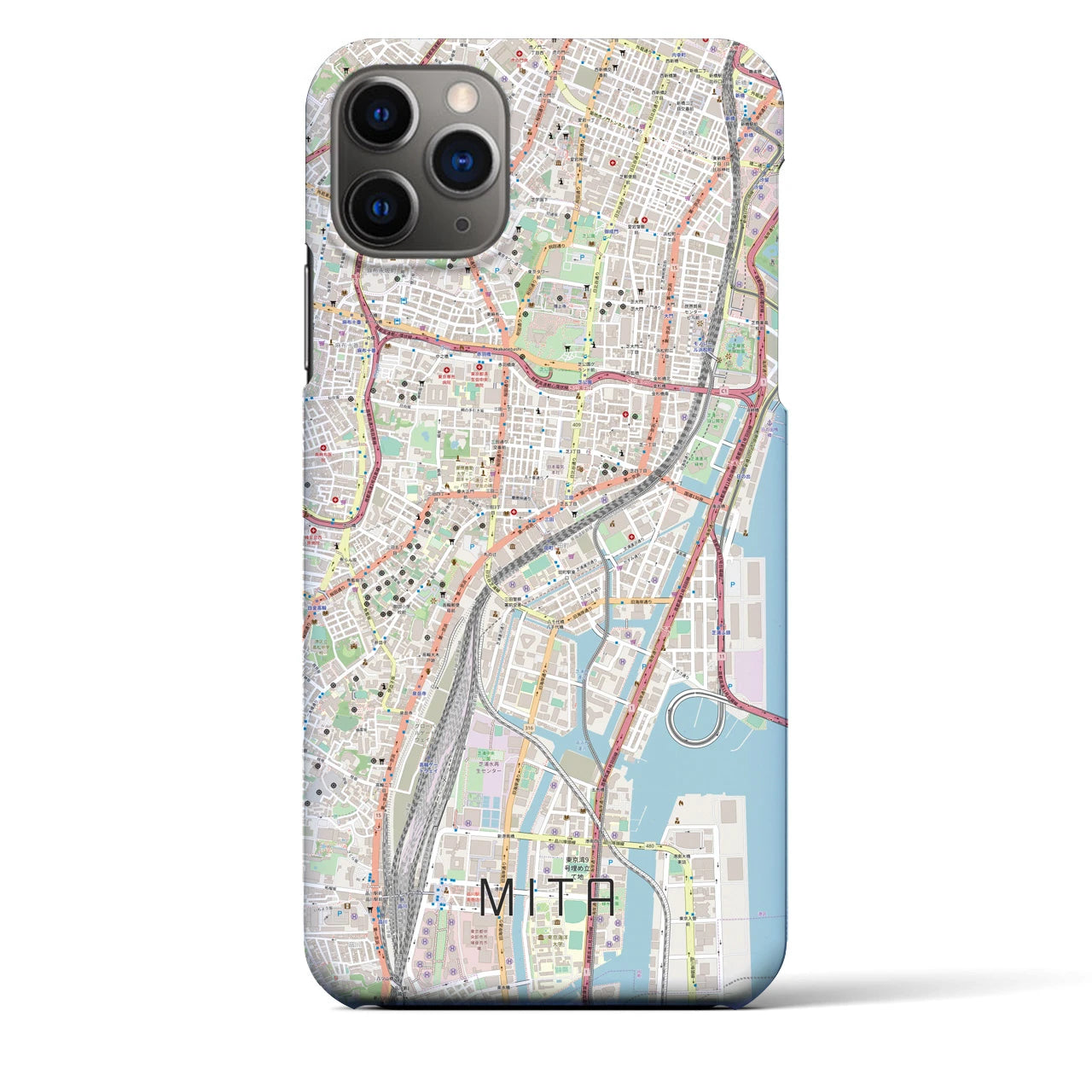 【三田（東京都）】地図柄iPhoneケース（バックカバータイプ・ナチュラル）iPhone 11 Pro Max 用