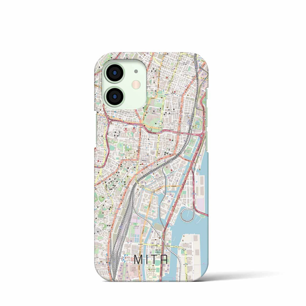 【三田（東京都）】地図柄iPhoneケース（バックカバータイプ・ナチュラル）iPhone 12 mini 用