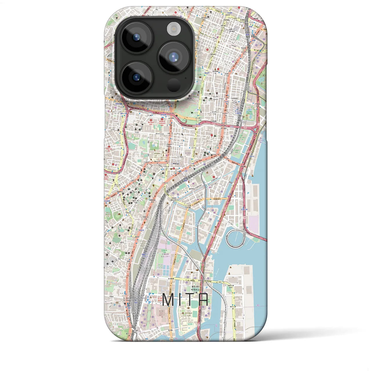 【三田（東京都）】地図柄iPhoneケース（バックカバータイプ・ナチュラル）iPhone 15 Pro Max 用