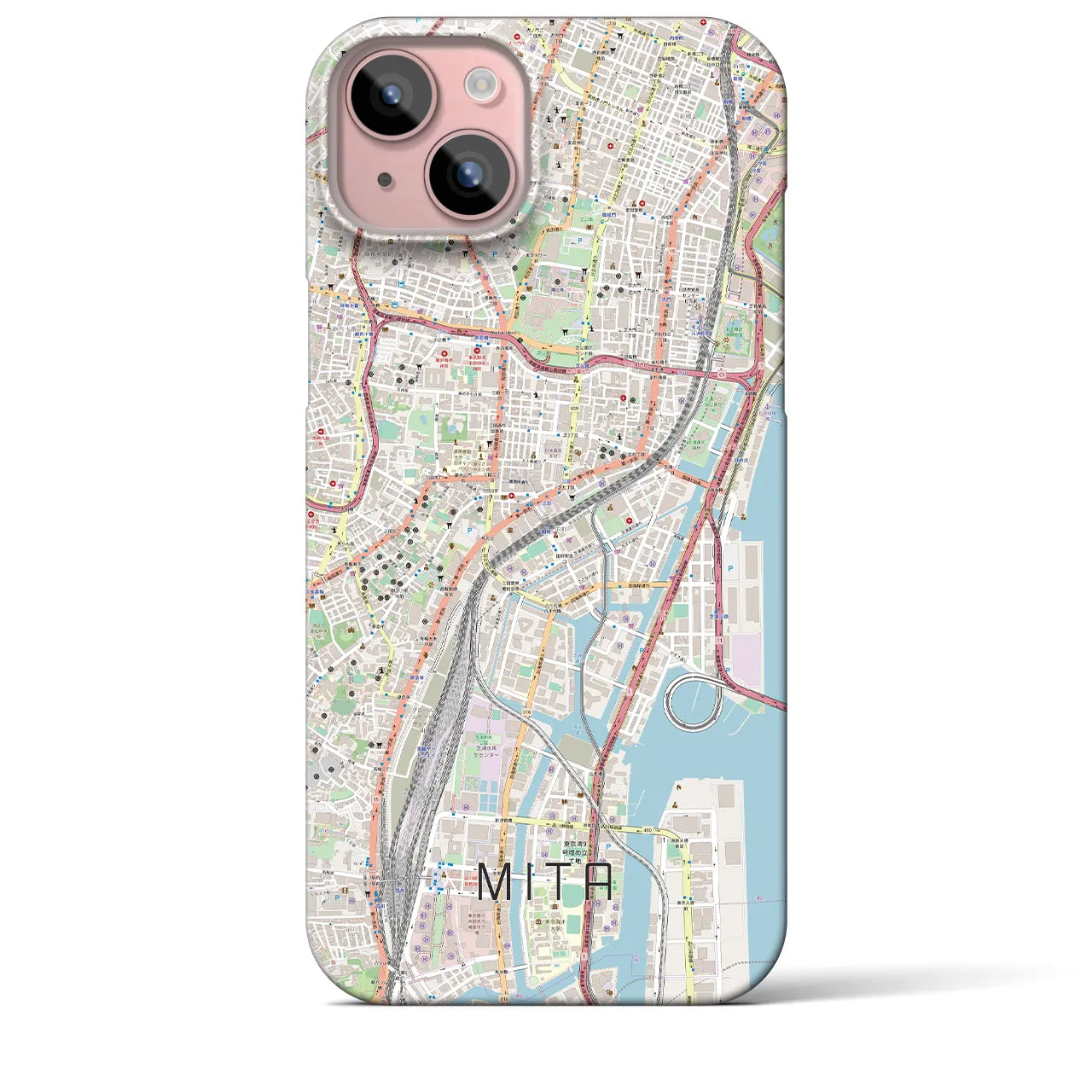 【三田（東京都）】地図柄iPhoneケース（バックカバータイプ・ナチュラル）iPhone 15 Plus 用