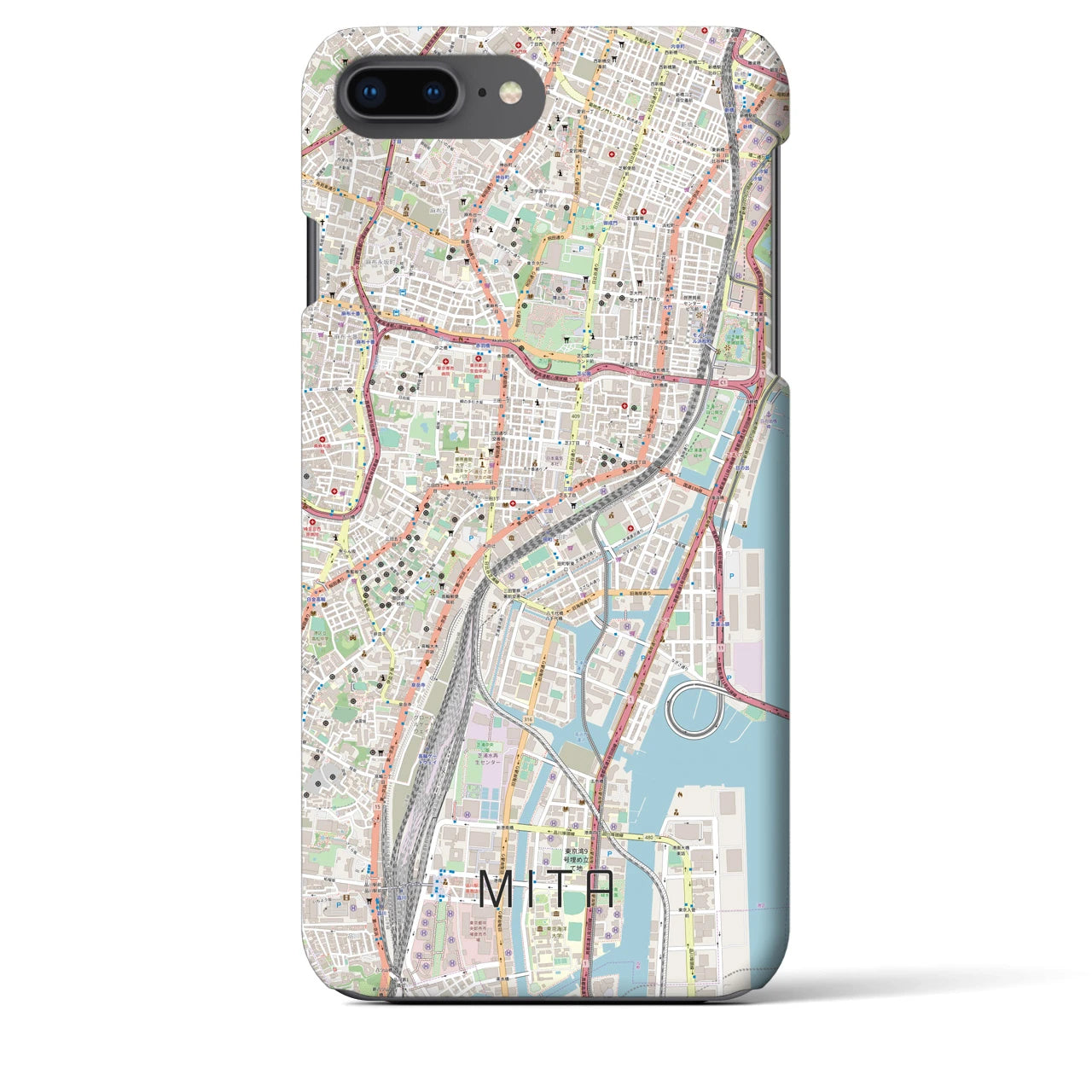 【三田（東京都）】地図柄iPhoneケース（バックカバータイプ・ナチュラル）iPhone 8Plus /7Plus / 6sPlus / 6Plus 用